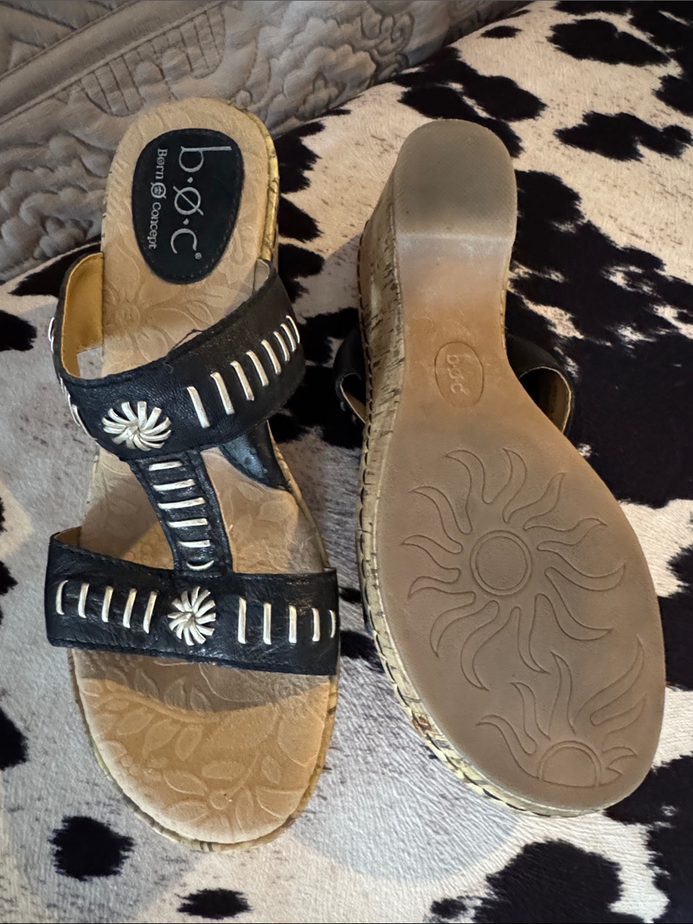 b.o.c. Black Wedge Sandals with Silver Stud Accents